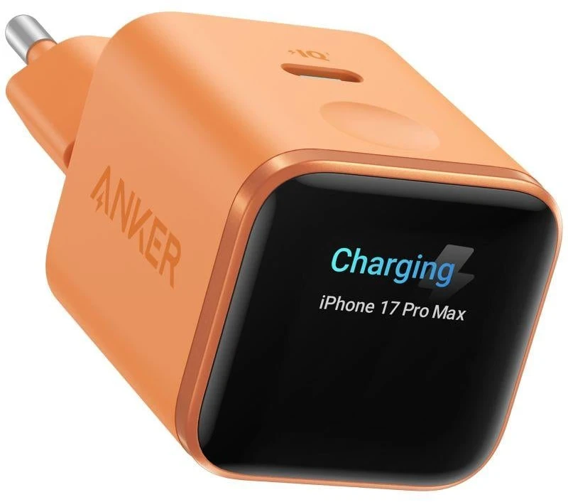 Anker Nano Charger 45W, Smart Ekranas, Oranžinis | 24 pin USB-C