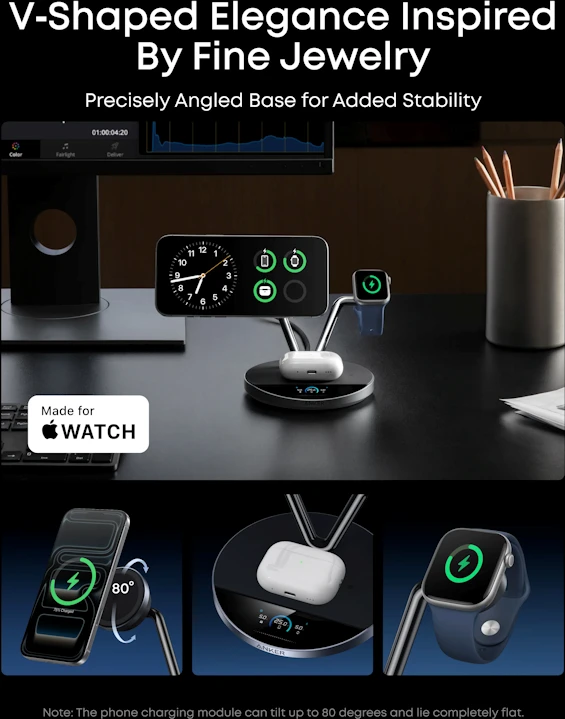 „Anker Prime“ belaidė įkrovimo stotelė su Qi2.2 25 W belaidžiu įkrovimu (3 viename, „MagGo“, „AirCool“, įkrovimo stotelė) ir pridėtu maitinimo šaltiniu.