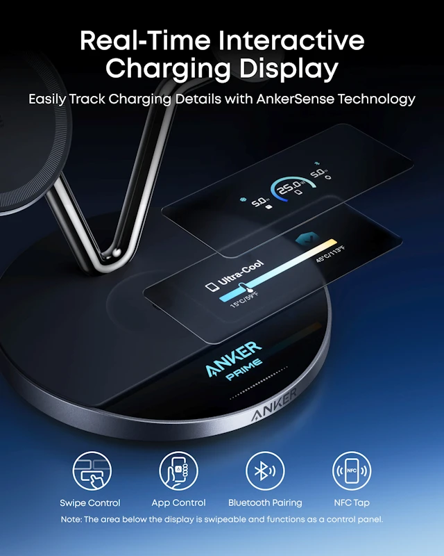 „Anker Prime“ belaidė įkrovimo stotelė su Qi2.2 25 W belaidžiu įkrovimu (3 viename, „MagGo“, „AirCool“, įkrovimo stotelė) ir pridėtu maitinimo šaltiniu.