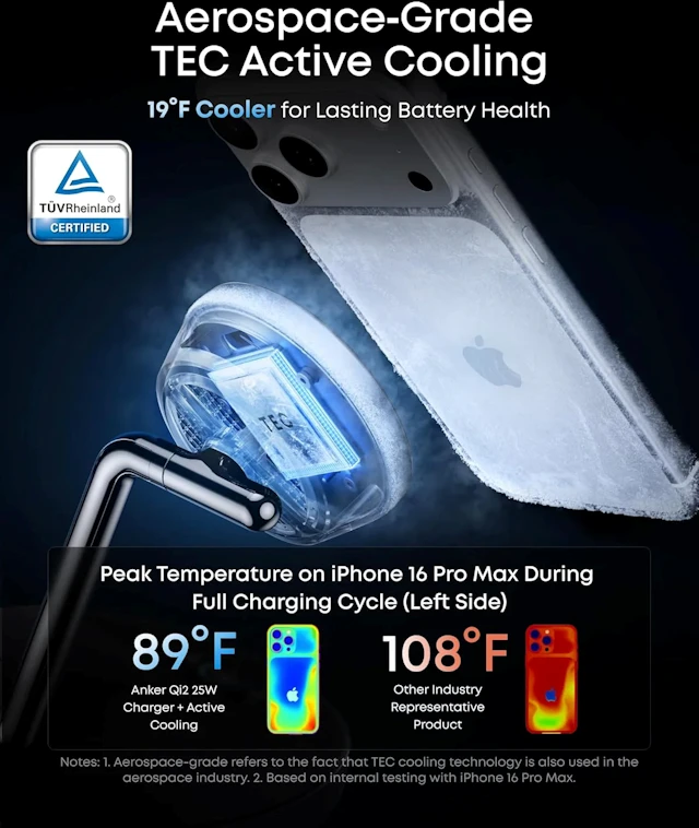 „Anker Prime“ belaidė įkrovimo stotelė su Qi2.2 25 W belaidžiu įkrovimu (3 viename, „MagGo“, „AirCool“, įkrovimo stotelė) ir pridėtu maitinimo šaltiniu.