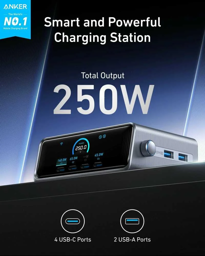 „Anker Prime“ įkroviklis (250 W, 6 prievadai, „GaNPrime“) | A2345341