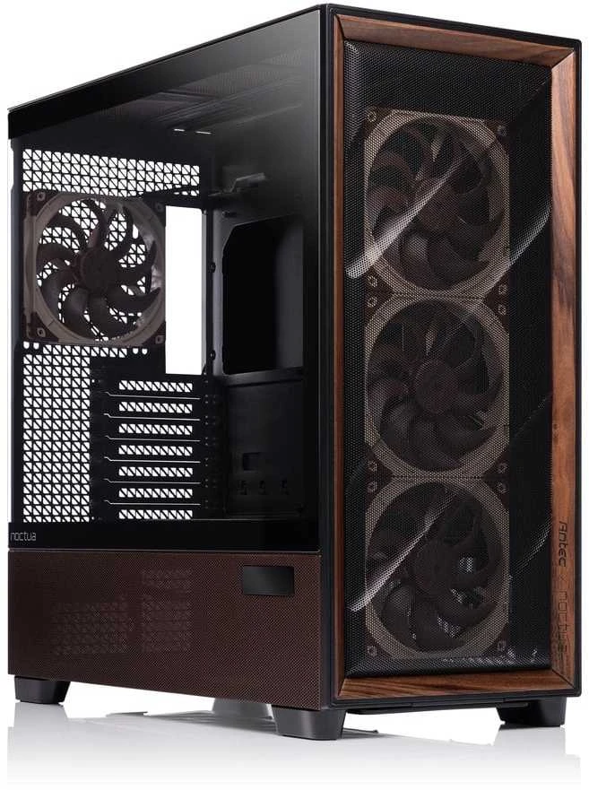 „Antec Flux Pro Noctua Edition“, bokšto tipo korpusas – stiklas/medis, įskaitant NA-FH1 ventiliatoriaus šakotuvą