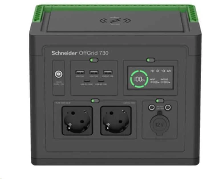 „Apc Schneider OffGrid“ nešiojama elektrinė 730, 738 Wh ličio jonų, LCD, 2 CEE 7/3 „Schuko“ lizdai, „Sinewave“, 3 USB-A, 2 USB-C, belaidis įkroviklis