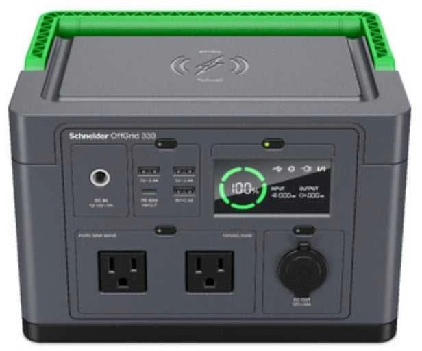„Apc Schneider OffGrid“ nešiojama elektrinė 330, 230 V, 332 Wh ličio jonų, LCD, 2 CEE 7/3 „Schuko“ lizdai, „Sinewave“, 3 USB-A, 1 USB-C, belaidis įkroviklis