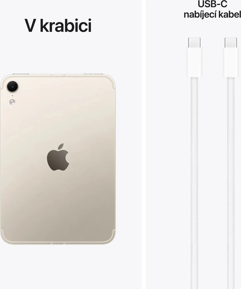 Planšetė Apple iPad mini (A20 Pro) Wi‑Fi 256GB su standartiniu stiklu – Starlight – MJ6R4HC/A