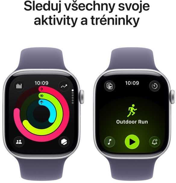 Išmanusis laikrodis „Apple Watch Series 11 GPS“ 46 mm sidabrinio aliuminio korpusas su violetiniu rūko spalvos sportiniu dirželiu – M/L