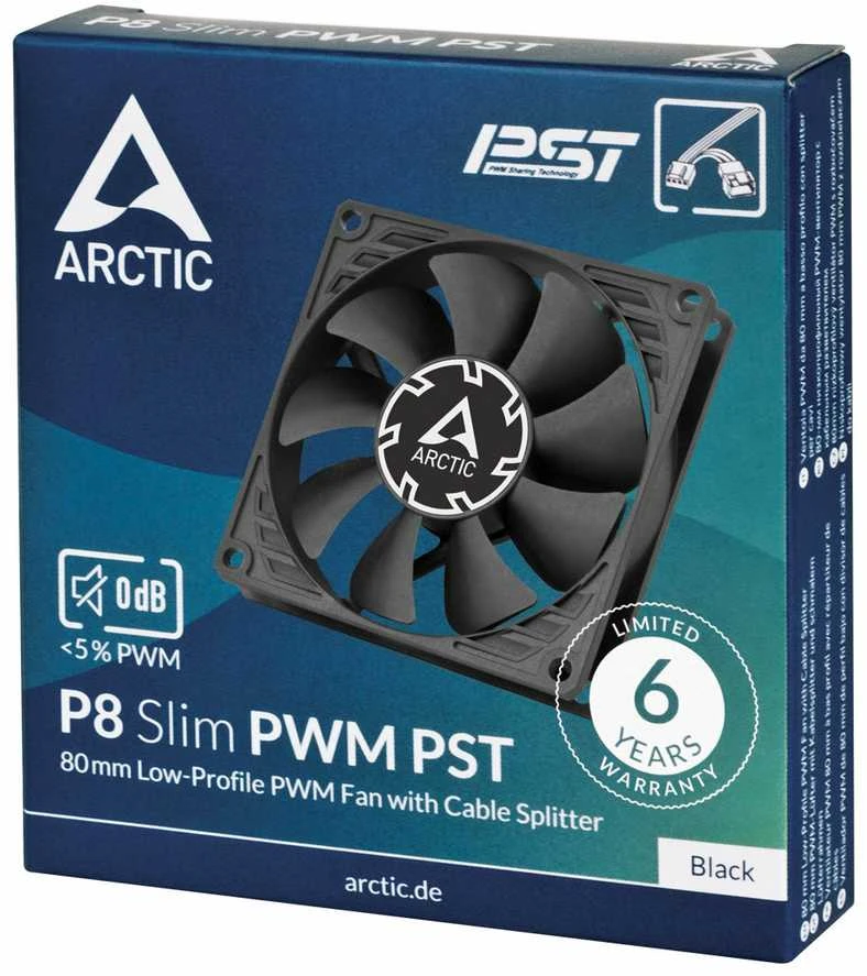 ARCTIC P8 Slim PWM PST korpuso ventiliatorius, 4-pin, 80mm, juodas
