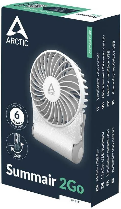Arctic Cooling ARCTIC Summair 2Go - Galingas nešiojamas ventiliatorius su ypač ilga baterijos veikimo trukme, Balta, 9,1 cm, 1 ventiliatorius(-iai), 77 val., Nešiojamas ventiliatorius, 1 vnt.