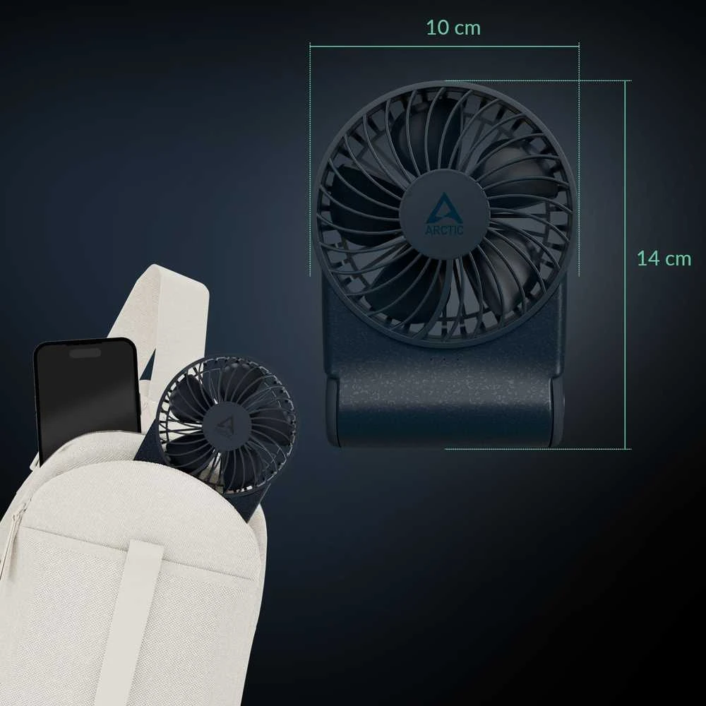 Arctic Cooling ARCTIC Summair 2Go - galingas nešiojamas ventiliatorius su ypač ilga baterijos veikimo trukme, Tamsiai mėlyna, 9,1 cm, 1 ventiliatorius(-iai), 77 val., Nešiojamas ventiliatorius, 1 vnt.