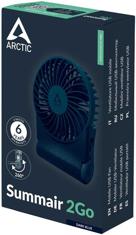 Arctic Cooling ARCTIC Summair 2Go - galingas nešiojamas ventiliatorius su ypač ilga baterijos veikimo trukme, Tamsiai mėlyna, 9,1 cm, 1 ventiliatorius(-iai), 77 val., Nešiojamas ventiliatorius, 1 vnt.