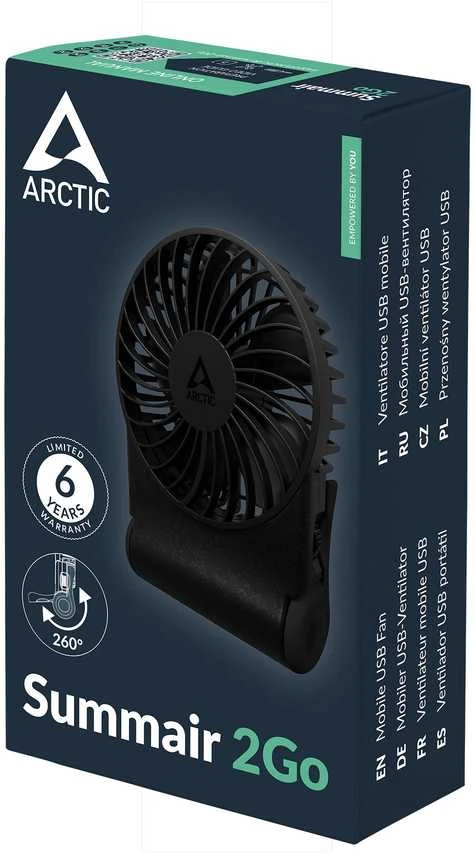 Arctic Cooling ARCTIC Summair 2Go - Galingas nešiojamas ventiliatorius su ypač ilga baterijos veikimo trukme, Juoda, 9,1 cm, 1 ventiliatorius(-iai), 77 val., Nešiojamas ventiliatorius, 1 vnt.