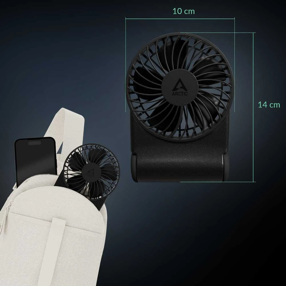 Arctic Cooling ARCTIC Summair 2Go - Galingas nešiojamas ventiliatorius su ypač ilga baterijos veikimo trukme, Juoda, 9,1 cm, 1 ventiliatorius(-iai), 77 val., Nešiojamas ventiliatorius, 1 vnt.