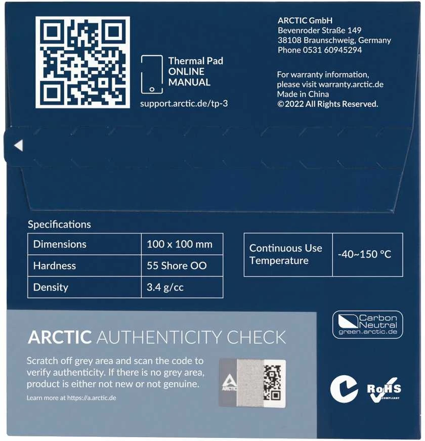 Termo padas ARCTIC TP-3 100x100x1.0mm