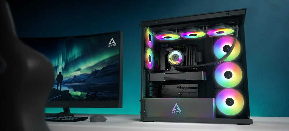 ARCTIC Xtender Mirror kompiuterio korpusas, Mid Tower, E-ATX, RGB, Tempered Glass – juodos spalvos, mirrored