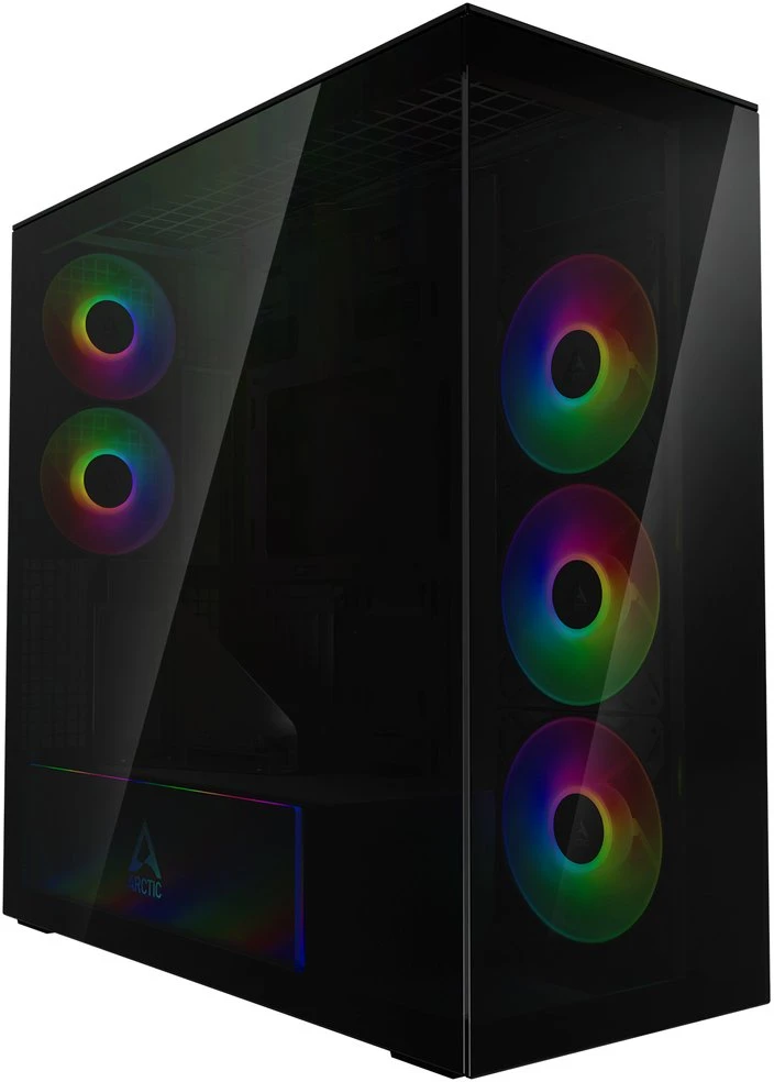 ARCTIC Xtender kompiuterio korpusas, Midi-Tower, E-ATX, RGB, Tempered Glass – includes vertical GPU mount & riser cable, juodos spalvos