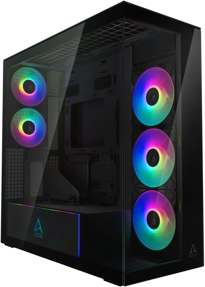 Arctic Xtender (Juodas) mirrow juodas window with GPU vertical mount