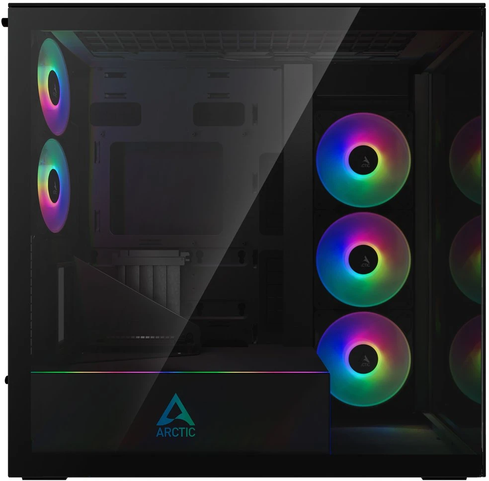 Arctic Xtender (Juodas) mirrow juodas window with GPU vertical mount