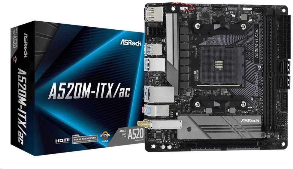 Pagrindinė plokštė ASROCK A520M-ITX/AC AM4 2xDDR4 1 x PCIe 3.0 x16 DisplayPort HDMI mITX MB