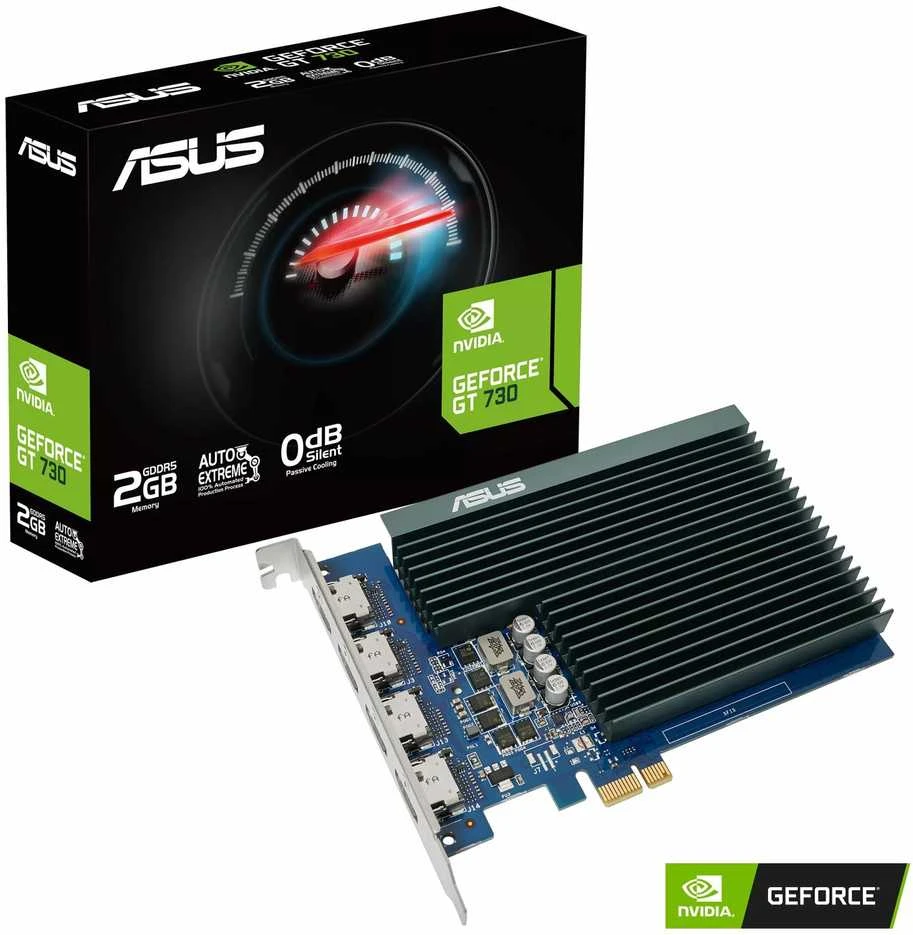 Vaizdo plokštė Asus | GT730-4H-SL-2GD5 | NVIDIA | 2 GB | GeForce GT 730 | GDDR5 | HDMI jungtys kiekis 4 | PCI Express 2.0 | Atminties taktinis dažnis 5010 MHz | Procesoriaus dažnis 902 MHz