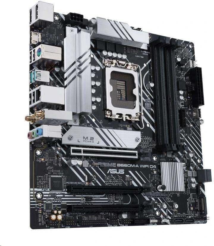 Pagrindinė plokštė ASUS Intel B660 / LGA1700 / MicroATX / Memory DDR4 / Atminties lizdai 4 / 1xPCI-Express 3.0 1x / 1xPCI-Express 3.0 4x / 1xPCI-Express 4.0 16x / 2xM.2 / 2xHDMI / 1xDisplayPort / 2xAudio-In / 1xAudio-Out / 4xUSB 2.0 / 2xUSB 3.2 / 1xPS/2 / 1xRJ45 / PRIMEB660M-AWIFID4