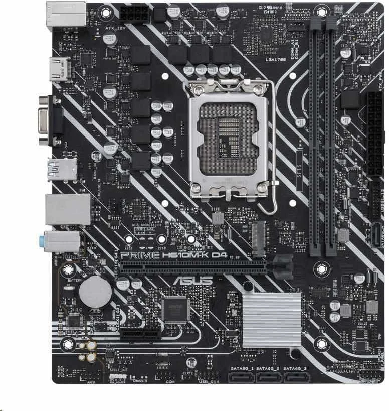 Pagrindinė plokštė Asus | PRIME H610M-K D4 | Procesorių šeima Intel | Procesoriaus lizdas LGA1700 | DDR4 DIMM | Atminties lizdai 2 | Palaikomos standžiojo disko sąsajos SATA, M.2 | SATA jungčių skaičius 4 | Mikroschemų rinkinys Intel H610 | mATX