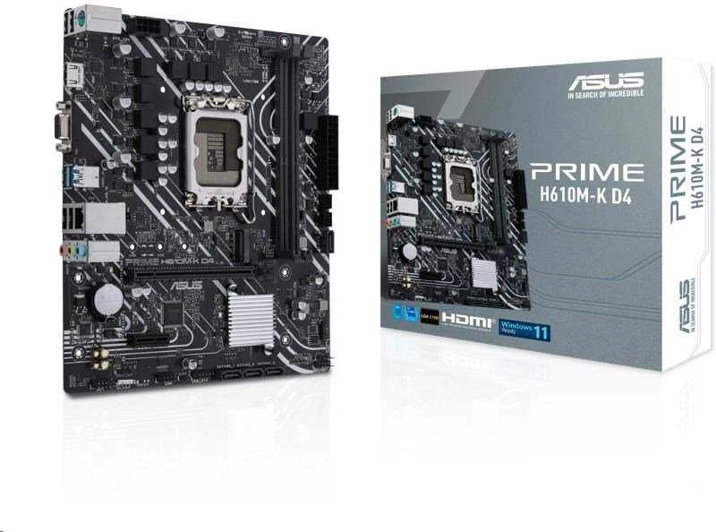 Pagrindinė plokštė Asus | PRIME H610M-K D4 | Procesorių šeima Intel | Procesoriaus lizdas LGA1700 | DDR4 DIMM | Atminties lizdai 2 | Palaikomos standžiojo disko sąsajos SATA, M.2 | SATA jungčių skaičius 4 | Mikroschemų rinkinys Intel H610 | mATX