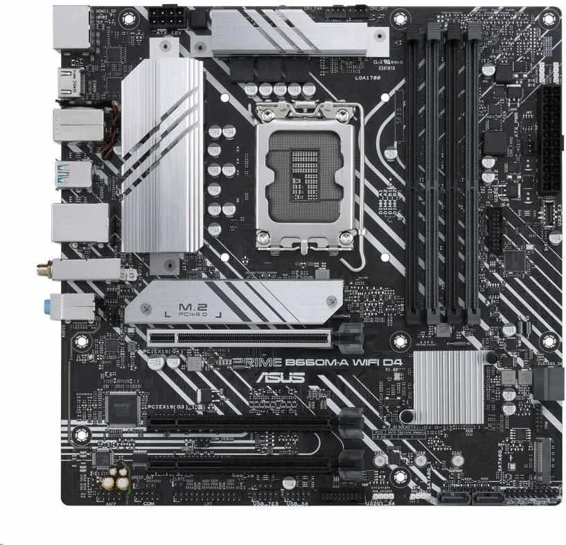 Pagrindinė plokštė ASUS Intel B660 / LGA1700 / MicroATX / Memory DDR4 / Atminties lizdai 4 / 1xPCI-Express 3.0 1x / 1xPCI-Express 3.0 4x / 1xPCI-Express 4.0 16x / 2xM.2 / 2xHDMI / 1xDisplayPort / 2xAudio-In / 1xAudio-Out / 4xUSB 2.0 / 2xUSB 3.2 / 1xPS/2 / 1xRJ45 / PRIMEB660M-AWIFID4