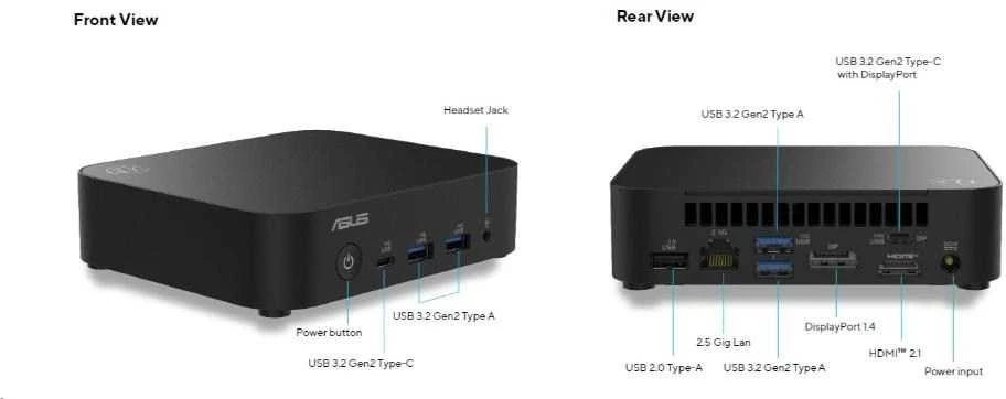 ASUS NUC 14 Essential/RNUC14MNK3500002/N355 procesorius/1xDDR5-4800 SO-DIMM/5xUSB Type-A/2xUSB Type-C/3,5 mm lizdas/M.2 22x80 NVMe ir SATA SSD/2,5 Gb LAN/1xHDMI/1xDP/nėra atminties/nėra RAM/WiFI6E AX211/nėra OS/EU laido/Slim Kit (L6)/EAN:4711387781142
