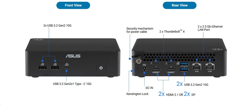 ASUS RNUC16GDKU560002 barebone rinkinys su Intel Core Ultra 5 325, Kit L6, ES maitinimo laidas