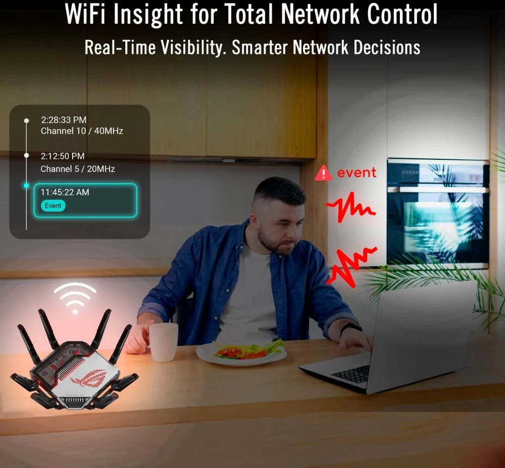Žaidimų maršrutizatorius Asus ROG Rapture GT-BN98, Wi-Fi 8 (802.11bn), BN25000 (keturių dažnių), 2x 10G, 4x 2.5G, AiMesh, iki 25 Gbps