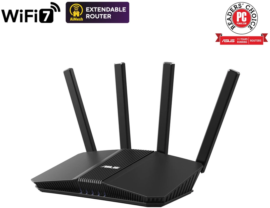 Asus | DWiFi 7 AiMesh išplečiamas maršrutizatorius | RT-BE58U | 802.11be | 10/100/1000 Mbit/s | Ethernet LAN (RJ-45) jungtys 5 | Tinklo palaikymas: Taip | MU-MiMO: Taip | 4G | Antenos tipas: Išorinė