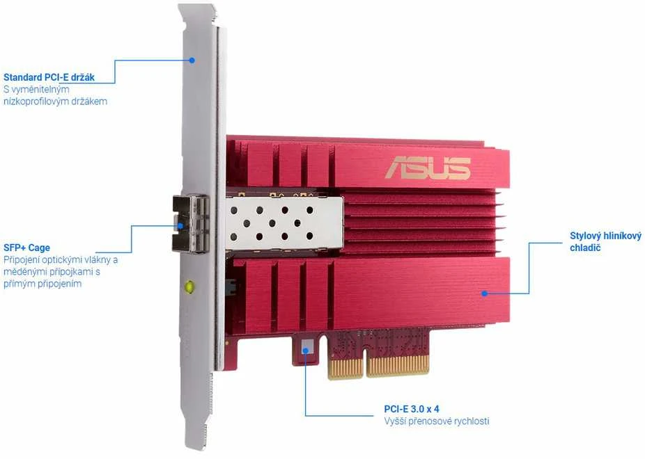 Asus | XG-C100F 10G PCIe tinklo adapteris; SFP+ prievadas, skirtas optinio pluošto perdavimui ir DAC kabeliui | 10/100/1000/10000 Mbit/s
