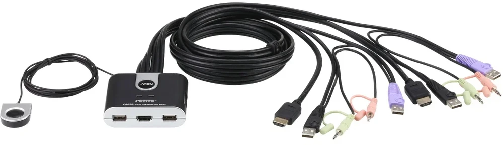 Aten 2 prievadų USB HDMI/garso kabelio KVM jungiklis su nuotolinio prievado parinkikliu | Aten