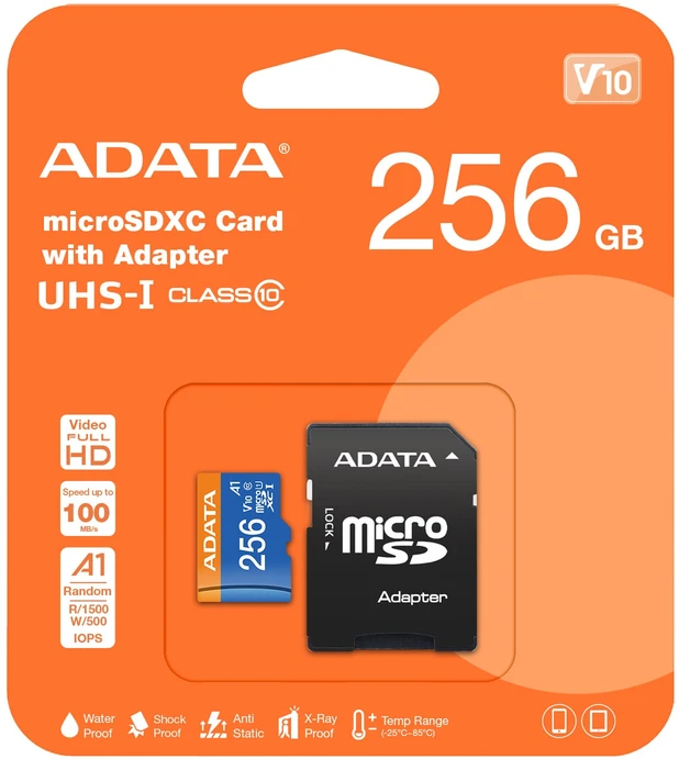 ADATA 256GB Premier Micro SDHC, R/W iki 100/25 MB/s, su adapteriu