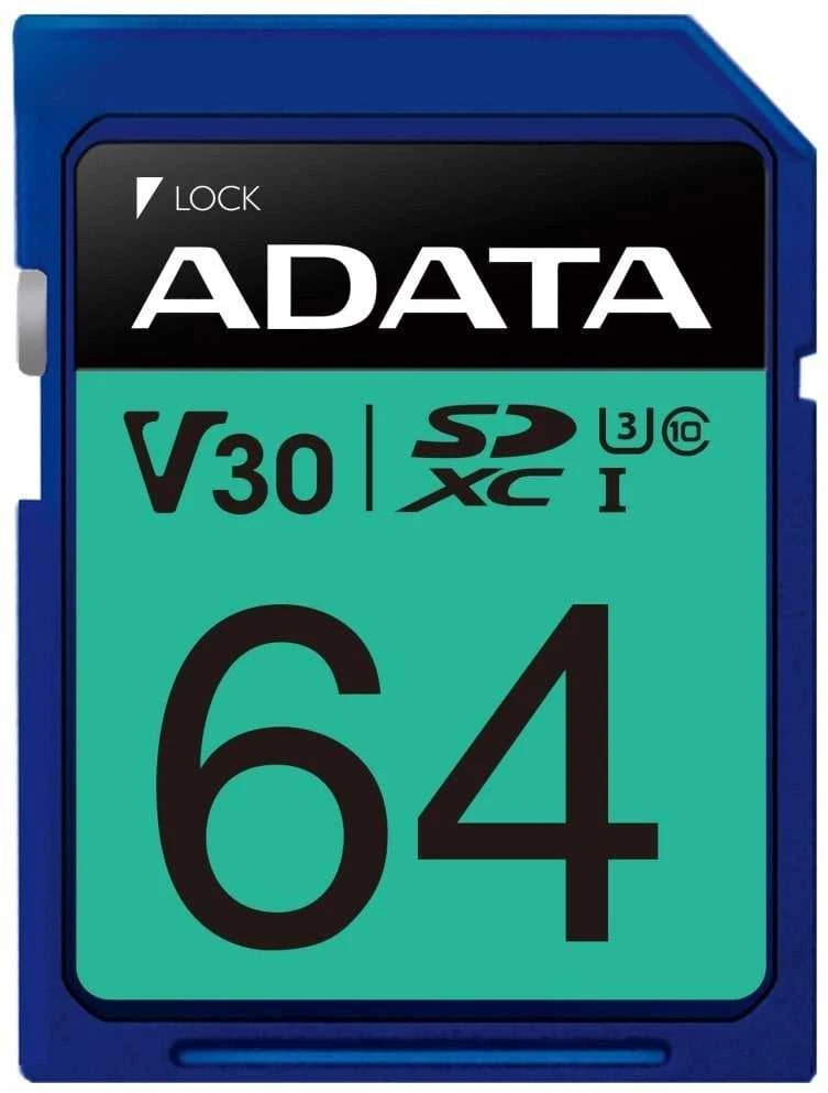 Atminties kortelė A-DATA Premier Pro SDXC, UHS-I U3 Class 10, 64GB, mėlyna / ADATA-338