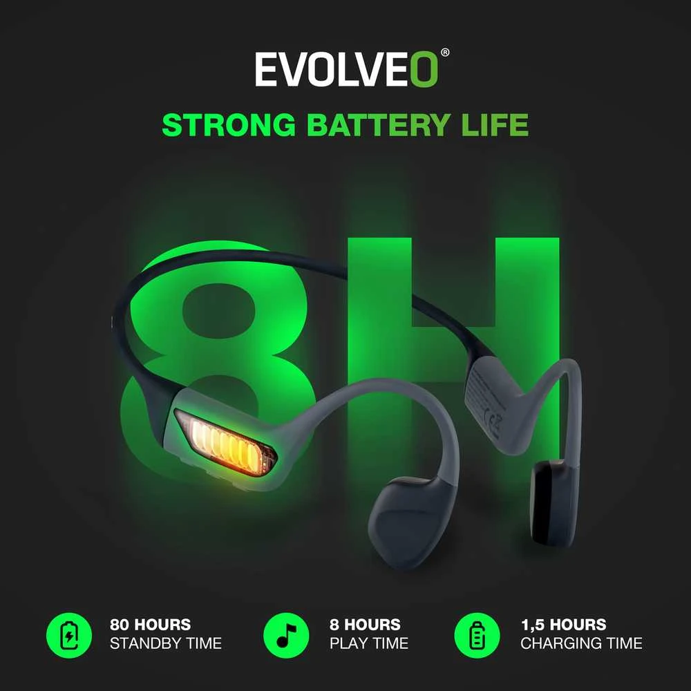 Evolveo BoneMax ausinės - 8 valandų veikimo laikas