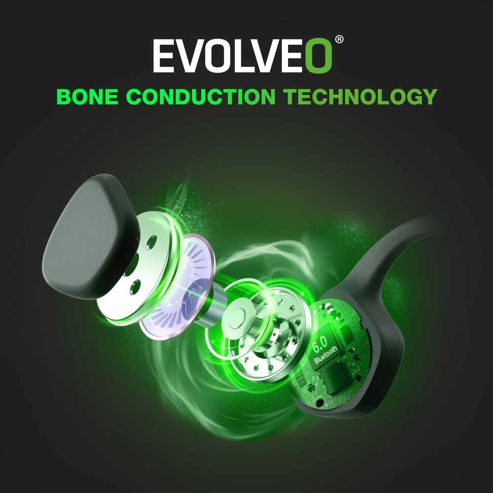Ausinės Evolveo belaidės ausinės BoneMax MP3 32GB na kości policzkowe IPX8 pilka
