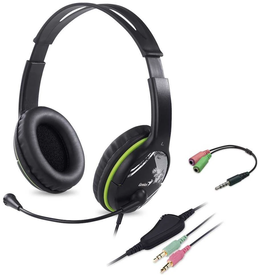Genius HS-400A ausinės su mikrofonu + single Jack adapteris, laidinis, juoda, 2 3,5 mm lizdas + redukce na 1 3,5 mm lizdas