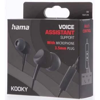 Hama Ausinės į ausis įkišamos "KOOKY" su mikrofonu, Juoda, ZAMIENNIK DO 184041