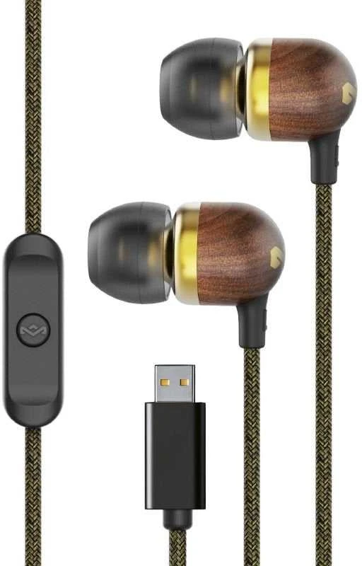 House of Marley ausinės su medžio apdaila ir USB jungtimi