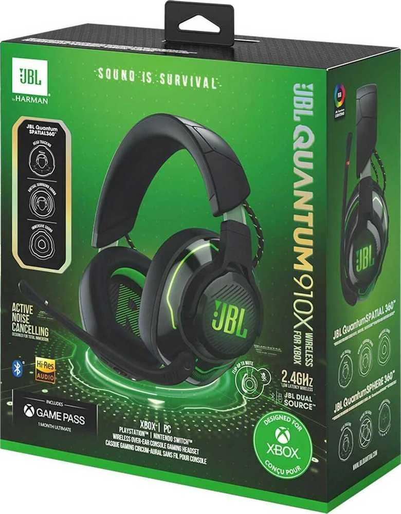 JBL Quantum 910X belaidės žaidimų ausinės, skirtos Xbox, Juodai žalios spalvos