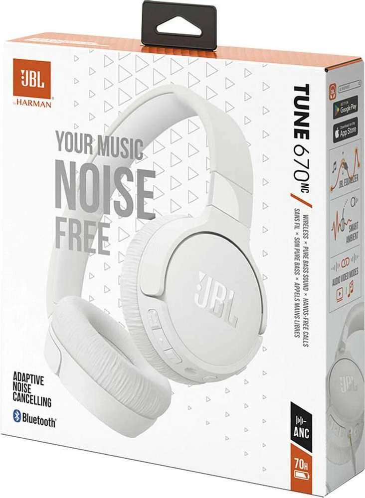 JBL Tune 670 NC belaidės ausinės, Baltos spalvos