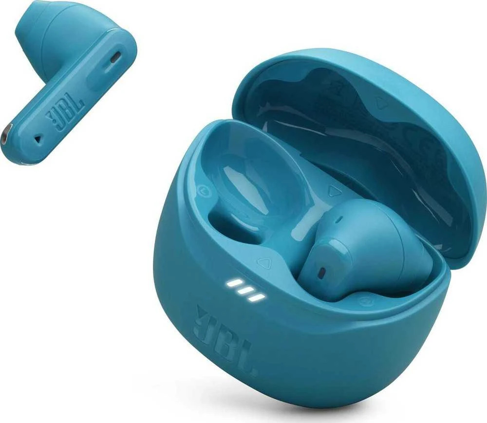 JBL TUNE Flex 2 ausinės su atvira turkio spalvos įkrovimo dėžute