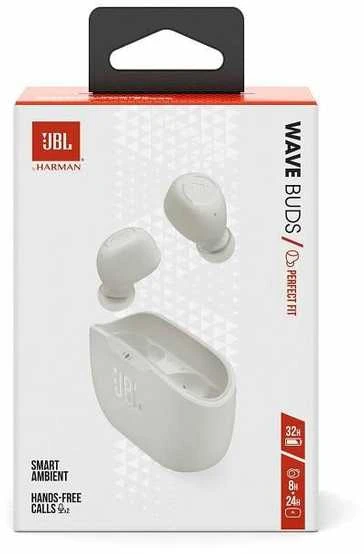 JBL Wave Buds TWS belaidės ausinės, Baltos spalvos