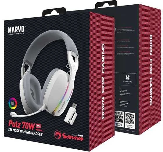 Marvo Pulz 70W WH belaidės žaidimų RGB ausinės (Baltos)