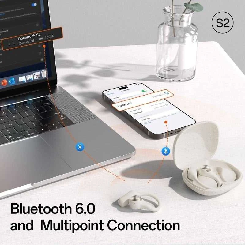Ausinės Oneodio OpenRock S2 – Belaidės Sport Open Earbuds, Bluetooth, Baltas