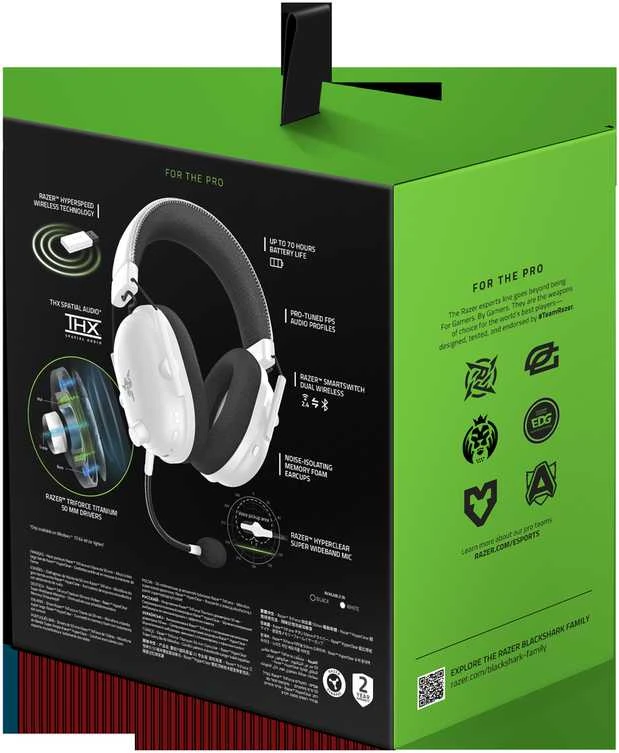 Razer BlackShark V2 Pro belaidės ausinės (2023), Baltos spalvos