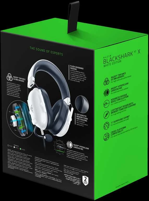 Esports Žaidimų Ausinės Razer BlackShark V2 X, Baltos