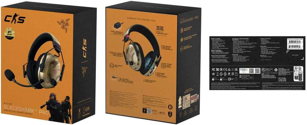Razer Blackshark V3 Pro CS2 pakuotė su specifikacijomis