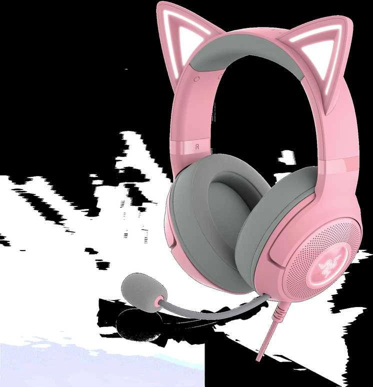 Razer Kraken Kitty V2 žaidimų ausinės, su laidu, mikrofonu, Rožinės spalvos